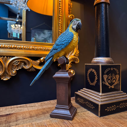 Parrot Statue on Pedestal in Blue