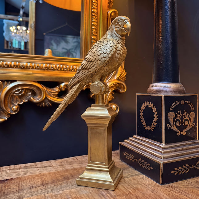 Parrot Statue on Pedestal in Gold