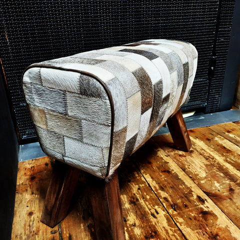 Patchwork Leather Hide Pommel Stool Bench - Clearance