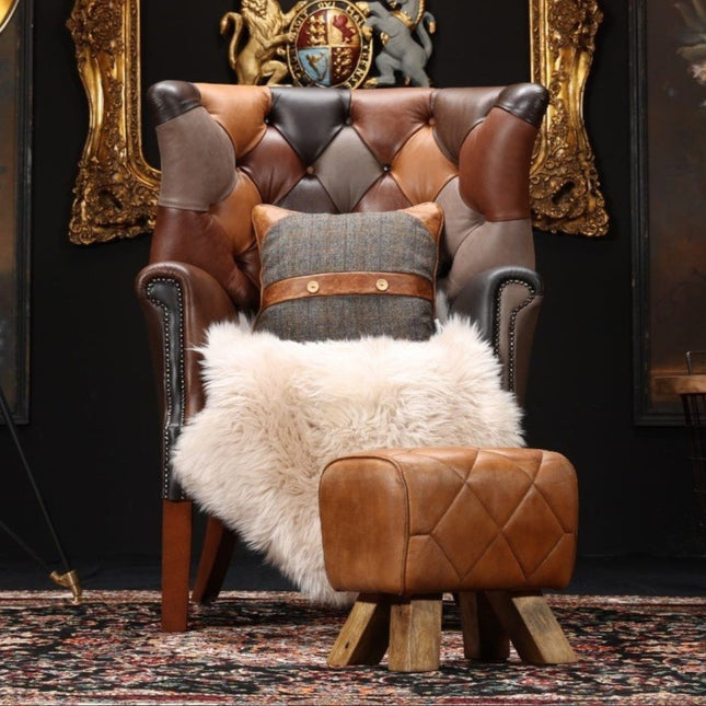 Patchwork Chesterfield Armchair Wingback in Leather