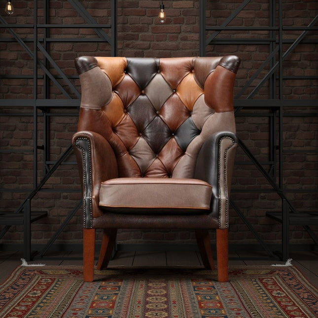Patchwork Chesterfield Armchair Wingback in Leather