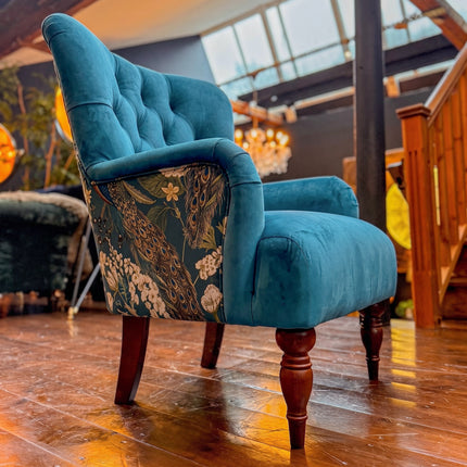 Pemberlay Chesterfield Armchair in Peacock Teal & Teal Velvet