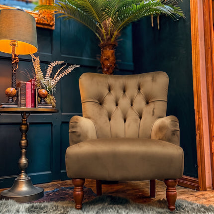 Pemberlay Chesterfield Armchair in Khaki Green Velvet