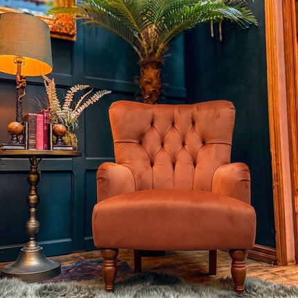 Pemberlay Chesterfield Armchair in Orange Marmalade Velvet