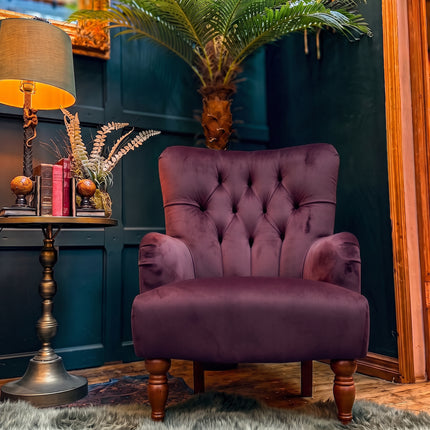 Pemberlay Chesterfield Armchair in Purple Plum Velvet