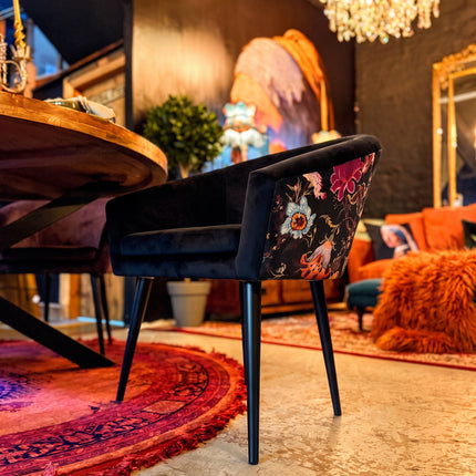 Peter Dining Chair in Black Ebony and Fantasia Floral Velvet