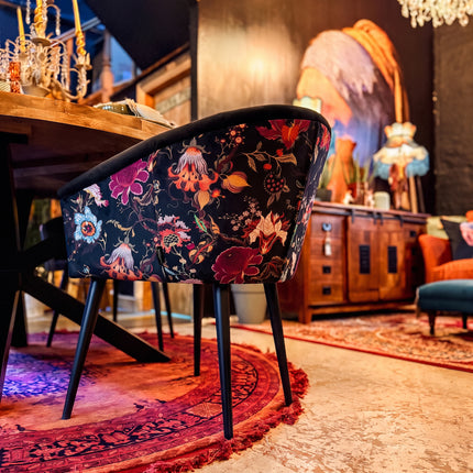 Peter Dining Chair in Black Ebony and Fantasia Floral Velvet