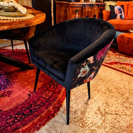 Peter Dining Chair in Black Ebony and Fantasia Floral Velvet