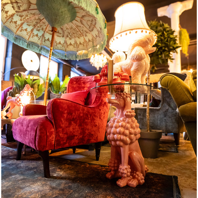 Pink Poodle Side Table with Glass Top