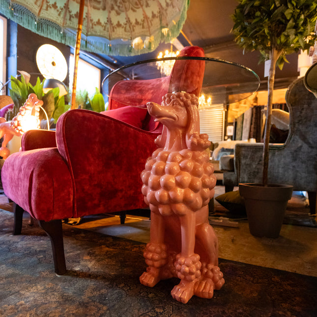 Pink Poodle Side Table with Glass Top