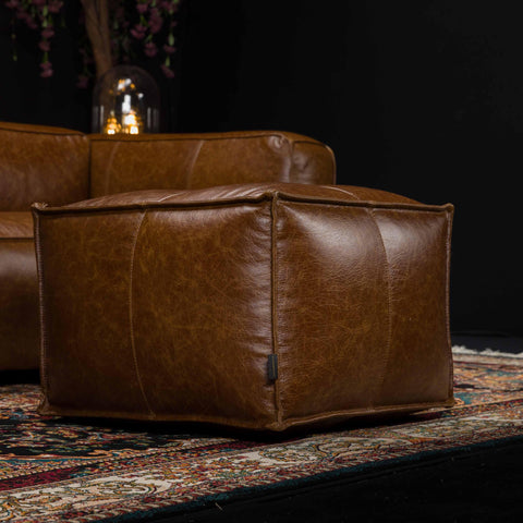 Podgie Square Footstool Pouffe in Cuba Tan Leather