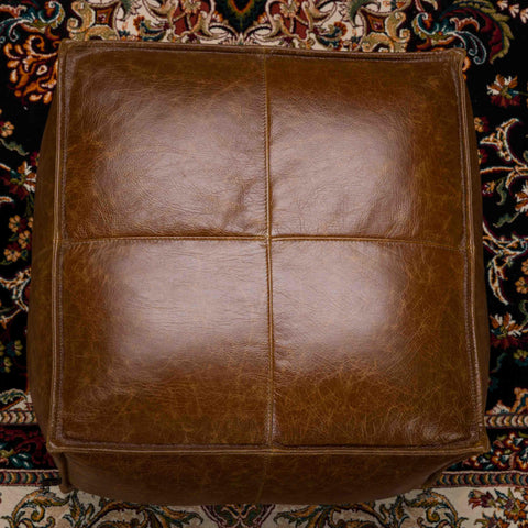 Podgie Square Footstool Pouffe in Cuba Tan Leather - Clearance