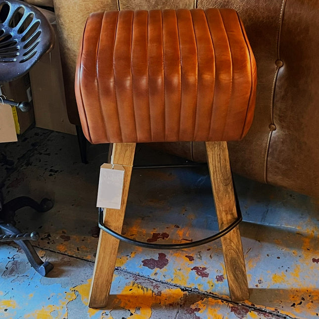 Pommel Horse Style Bar Stool in Brown Leather