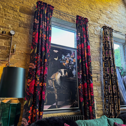 Printed Velvet Curtains -  Midnight Haze