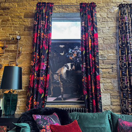 Printed Velvet Curtains -  Midnight Haze