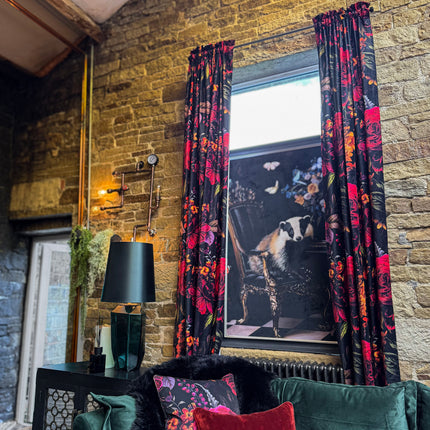 Printed Velvet Curtains -  Midnight Haze