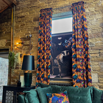 Printed Velvet Curtains - Opal Flora