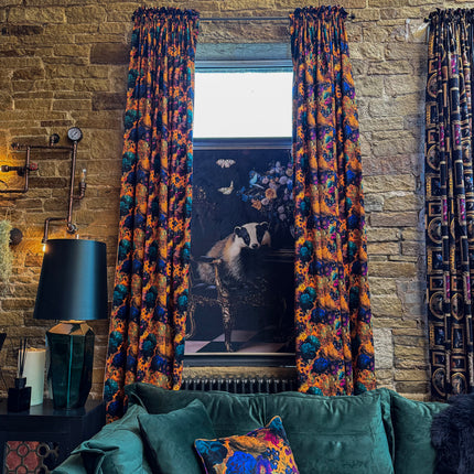 Printed Velvet Curtains - Opal Flora