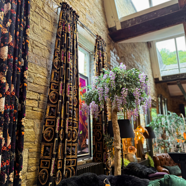 Printed Velvet Curtains - Wall of Portraits