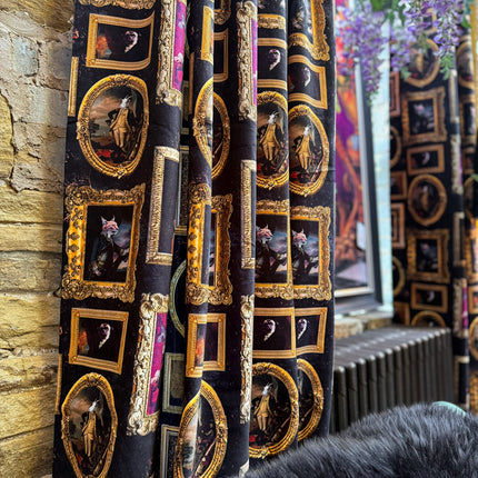 Printed Velvet Curtains - Wall of Portraits