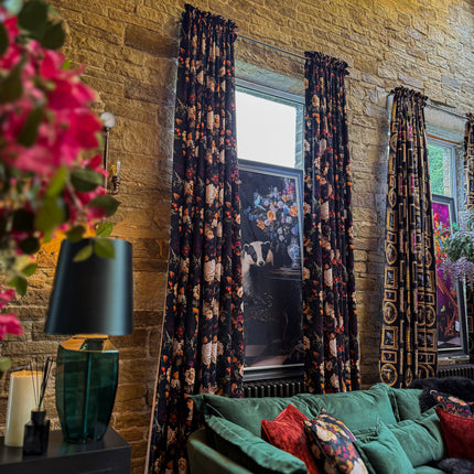 Printed Velvet Curtains -  Willow Dusk