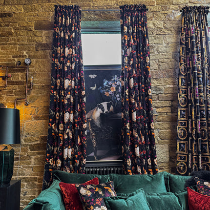 Printed Velvet Curtains -  Willow Dusk