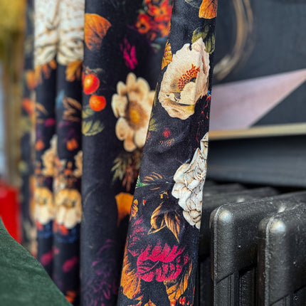 Printed Velvet Curtains -  Willow Dusk