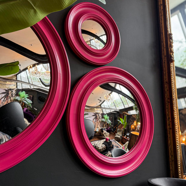 Pink Pulse Set of 3 Round Convex Mirrors