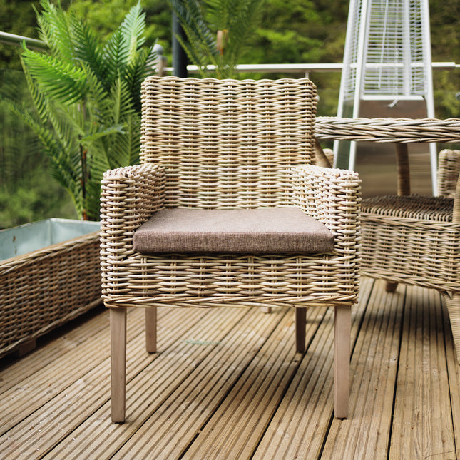 Rattan Outdoor Garden Square Arm Dining Chair with Chocolate Seat Pad