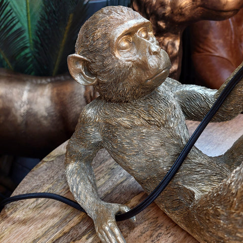 Reclining Gold Monkey Desk Table Lamp