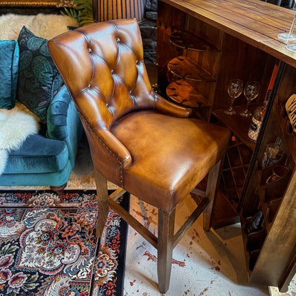 Riley Chesterfield Bar Stool in Leather - New