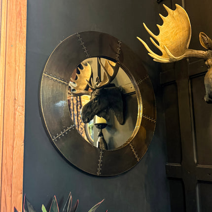 Round Mirror with Antique Brass Finish