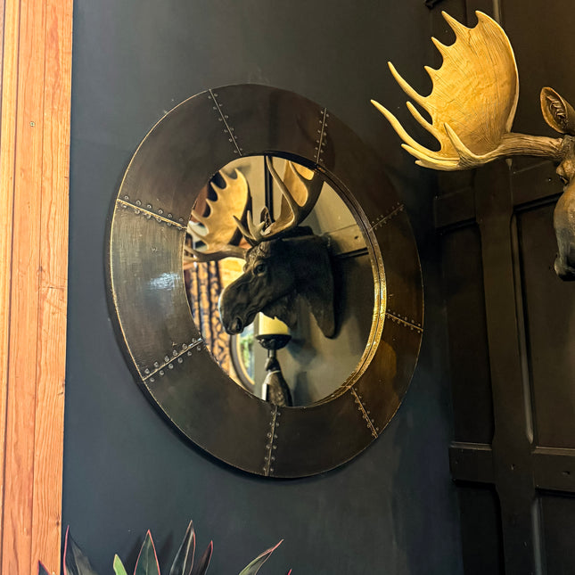 Round Mirror with Antique Brass Finish - Clearance