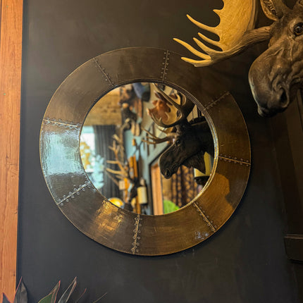 Round Mirror with Antique Brass Finish