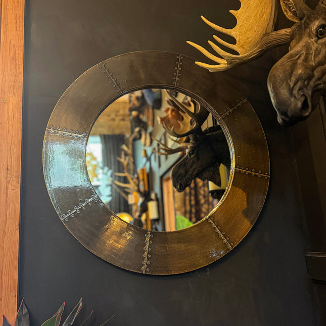 Round Mirror with Antique Brass Finish - Clearance