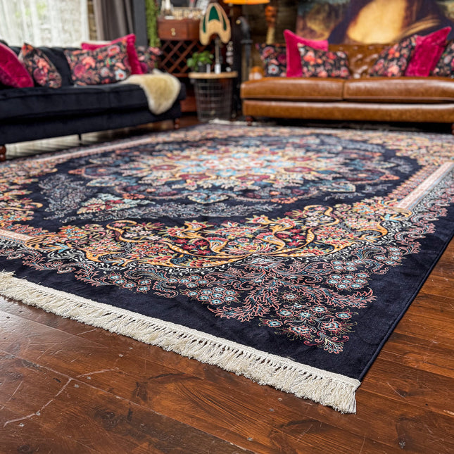 Rug Black Moonflower (Various Sizes)