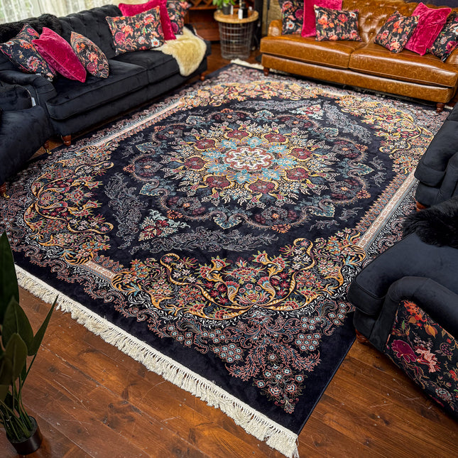 Rug Black Moonflower (Various Sizes)