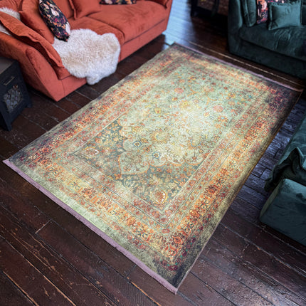 Rug Distressed Moss Green (Various Sizes)