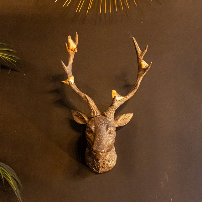 Rustic Stag Head with Robins