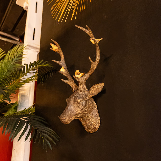 Rustic Stag Head with Robins