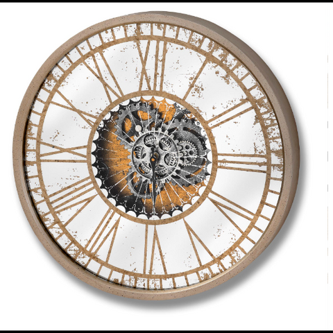 Mirrored Round Clock with Moving Mechanism (60 x 6 x 60cm)