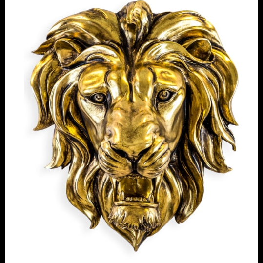 Large Gold Roaring Lion Wall Head