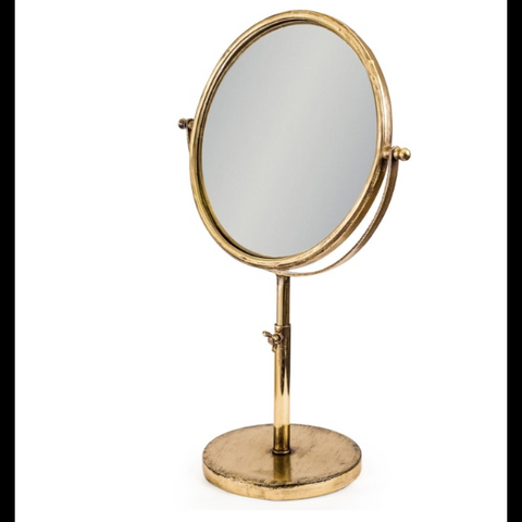 Small Antique Gold Convex Adjustable Table Mirror