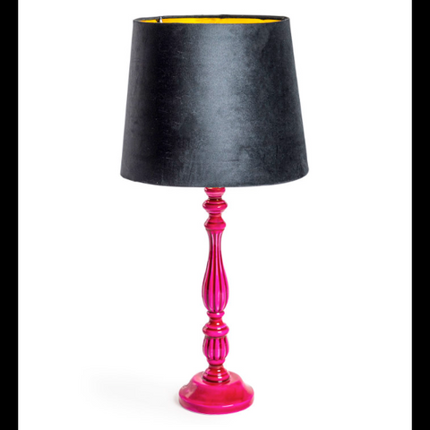 Hot Pink Gloss Wooden Table Lamp with Metallic Shade