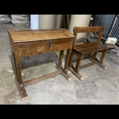 Antique School Desk & Bench Set