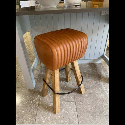 Pommel Horse Style Bar Stool in Brown Leather