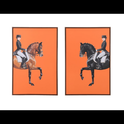 Bright Orange Equestrian Pictures Set of 2