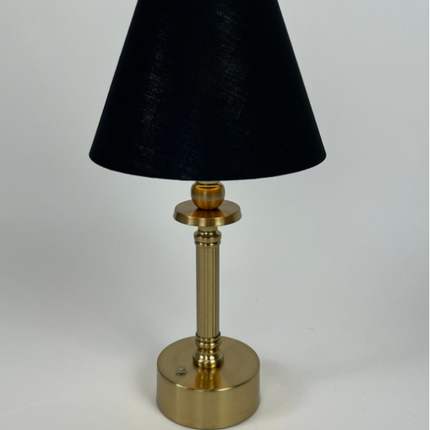 Brass Cordless Rechargeable Table Lamp with Black Shade - Clearance