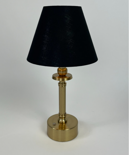 Brass Cordless Rechargeable Table Lamp with Black Shade - Clearance