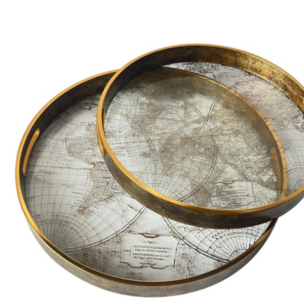 Set of 2 Gold World Map Trays